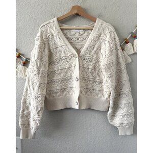 Dear John Jade Pointelle Jewel Button Down Cardigan Boho Coquette Feminine L